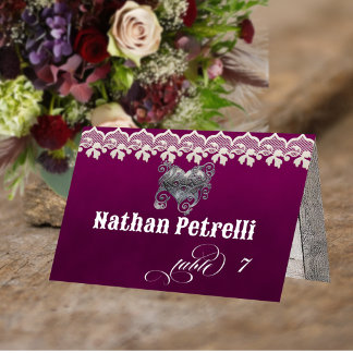 Numéro De Table Cœur élégant & Dentelle - Plum Carton de placement