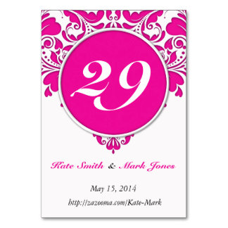 Numéro De Table Coeur HeartyParty Pink Magenta & White Damask