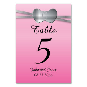 Numéro De Table Coeurs d'amour Mariage rose et argent précieux