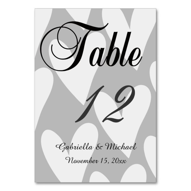 Numéro De Table Coeurs gris et blanc (Par défaut)