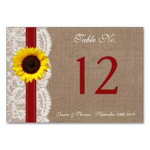 Numéro De Table Collection de Mariages de tournesol rustique - Rou