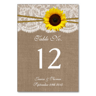 Numéro De Table Collection de Mariages de tournesols rustiques