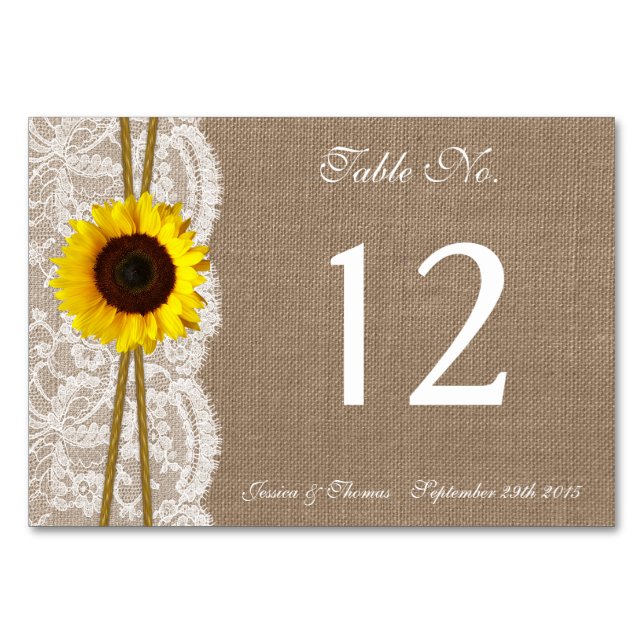 Numéro De Table Collection de Mariages de tournesols rustiques (Devant)