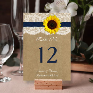 Numéro De Table Collection Kraft, dentelle et tournesol - Navy