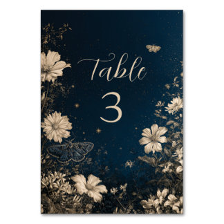 Numéro De Table Conception botanique de minuit avec fleurs dorées