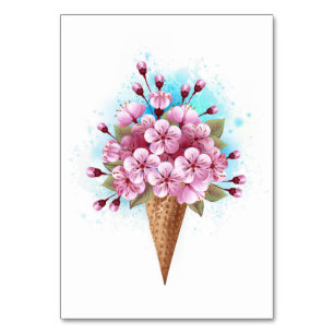 Numéro De Table Cône rose Sakura crème glacée gaufre