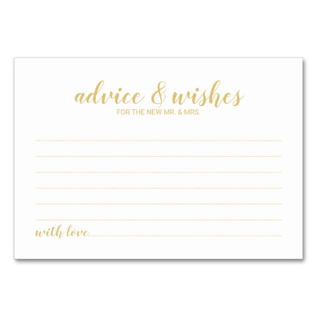 Numéro De Table Conseil et souhaits Mariage or élégant (Devant)