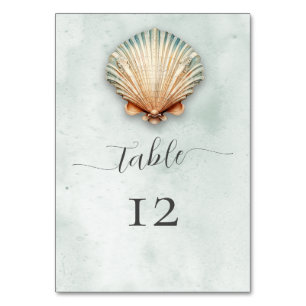 Numéro De Table Coquillages aquatiques modernes de mariage côtier