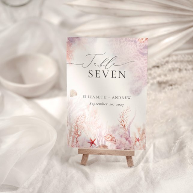 Numéro De Table Coquillages Chics Coral Mariage sous-marin (Créateur téléchargé)