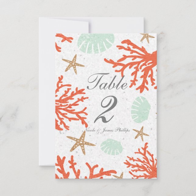 Numéro de table corail de mer coquillage & étoile  (Devant)