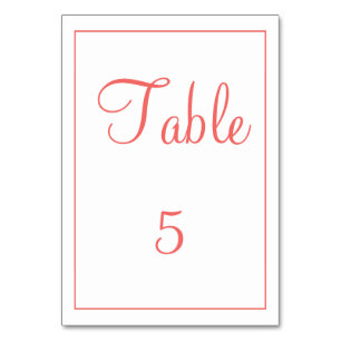 Numéro de table corail et blanc élégant