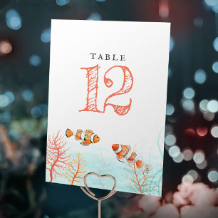 Numéro De Table Corail mariage aquatique et aquarelle de poisson c