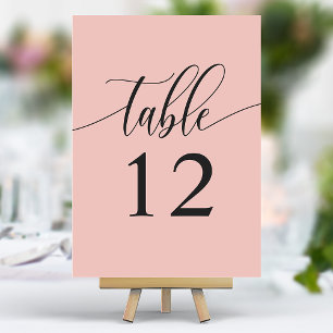 Numéro De Table Corail Rose Minimaliste Calligraphie Mariage