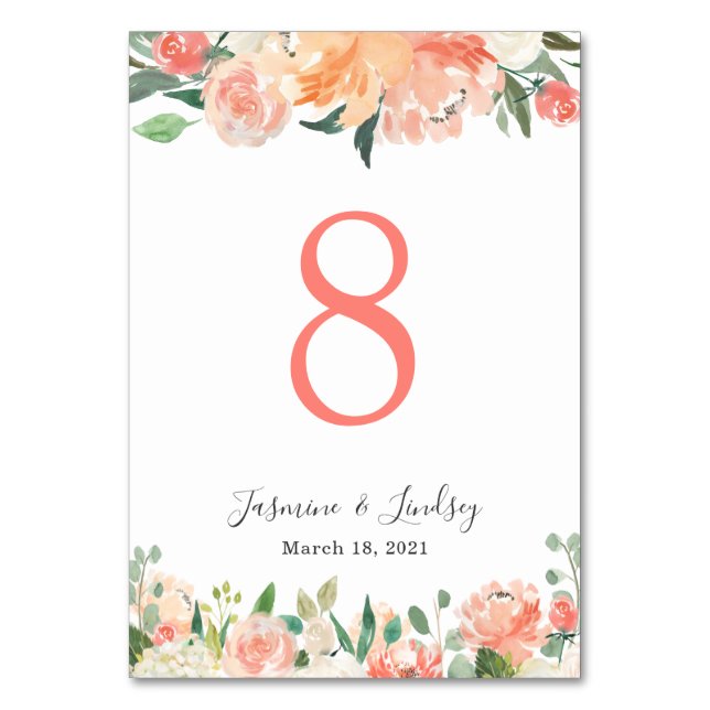 Numéro De Table Coral Pêche Roses et pivoines Floral Mariage (Par défaut)