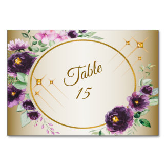Numéro De Table Cortège de mariage violet rose floral vert doré