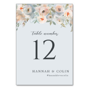Numéro De Table Cottage Garden Pastel Blue Peach Coral