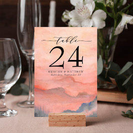 Numéro De Table Coucher de soleil de corail rustique