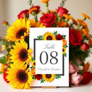 Numéro De Table Coucher de soleil Tournesol Rose Fleurs de mariage