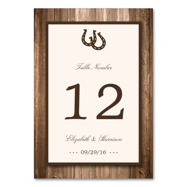 Numéro De Table Country Rustic Horseshoe & Brown Wood Mariage (Par défaut)