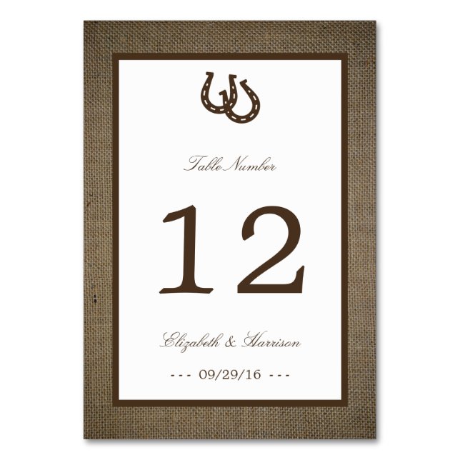 Numéro De Table Country Rustic Horseshoe Sur Burlap Mariage (Par défaut)