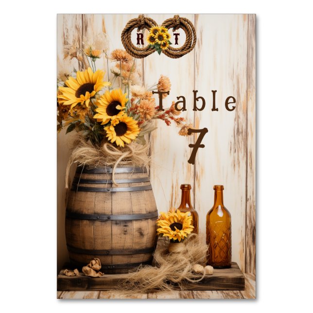 Numéro De Table Country Western Tournesols Fût de Whisky   (Par défaut)