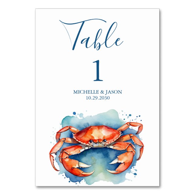 Numéro De Table Crabe Rouge Aquarelle Tendance Nautique  (Par défaut)