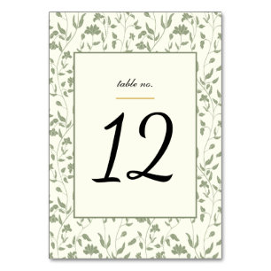 Numéro De Table Crème florale et Mariage vert Sage