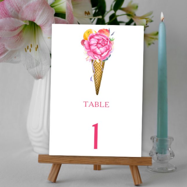 Numéro De Table crème glacée de fleur d'aquarelle - numéro de tabl (Créateur téléchargé)