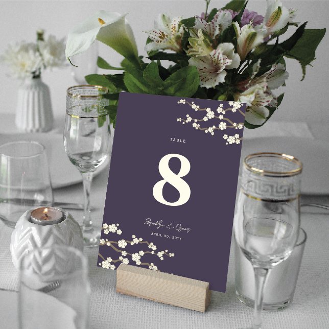 Numéro De Table Crème Sakura Cerry Blossoms Élégant Mariage asiati (Ivory White/Cream Sakura Cherry Blossoms Elegant Asian Wedding Table Number Card @ fat_fa_tin)