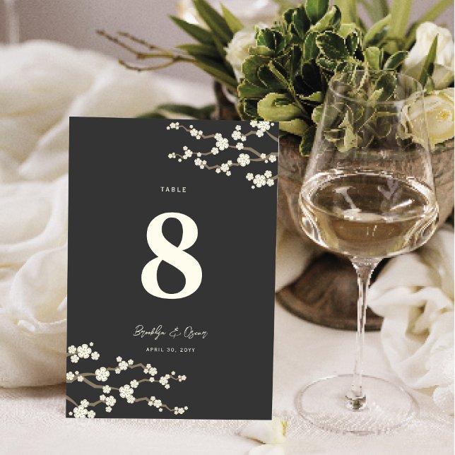 Numéro De Table Crème Sakura Cerry Blossoms Élégant Mariage asiati (Ivory/White/Cream Sakura Cherry Blossoms Elegant Asian Wedding Table Number Card @ fat_fa_tin)