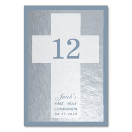 Numéro De Table Croix première communion Faux Silver Dusty Blue Bo