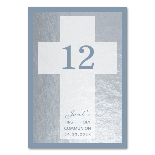 Numéro De Table Croix première communion Faux Silver Dusty Blue Bo (Par défaut)