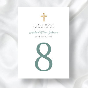 Numéro De Table Croix religieuse verte moderne garçon Première com