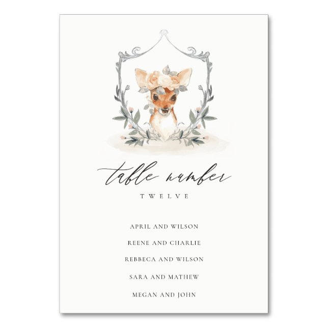 Numéro De Table Cute Dusky Deer Floral Crest Mariage Siège (Par défaut)