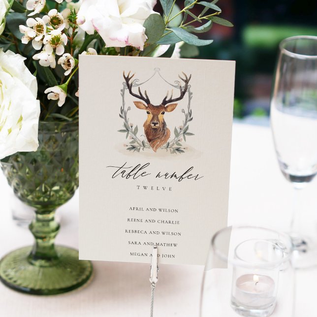 Numéro De Table Cute Dusky Deer Floral Crest Mariage Siège (Créateur téléchargé)