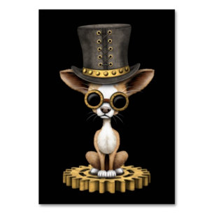 Numéro De Table Cute Steampunk Chihuahua Chiot Chien, noir