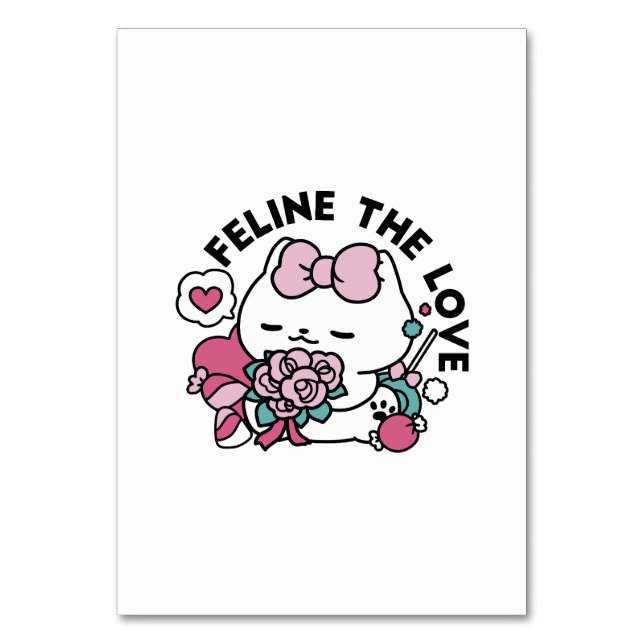 Numéro De Table Cute Valentine's Cat Design - Feline the Love (Par défaut)