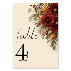 Numéro De Table Dahlia d'automne Fleurs rustiques et burgundy Fleu