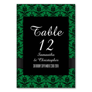 Numéro De Table Damas vert et noir
