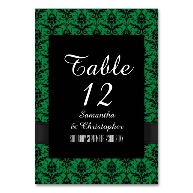 Numéro De Table Damas vert et noir (Par défaut)