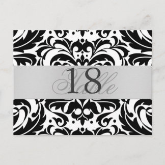 Numéro de table Damask noir et blanc PostCard