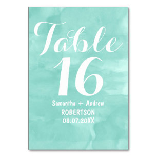 Numéro de table d'aquarelle vert aqua moderne