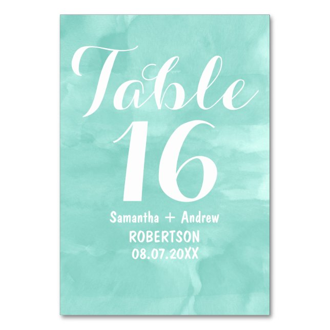 Numéro de table d'aquarelle vert aqua moderne (Par défaut)