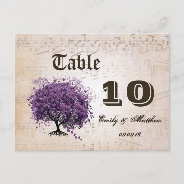 Numéro de table d'arbre à feuilles en forme de cœu (Devant)