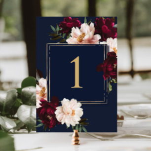 Numéro De Table Dark Moody Burgundy Blush Navy Blue Floral Mariage