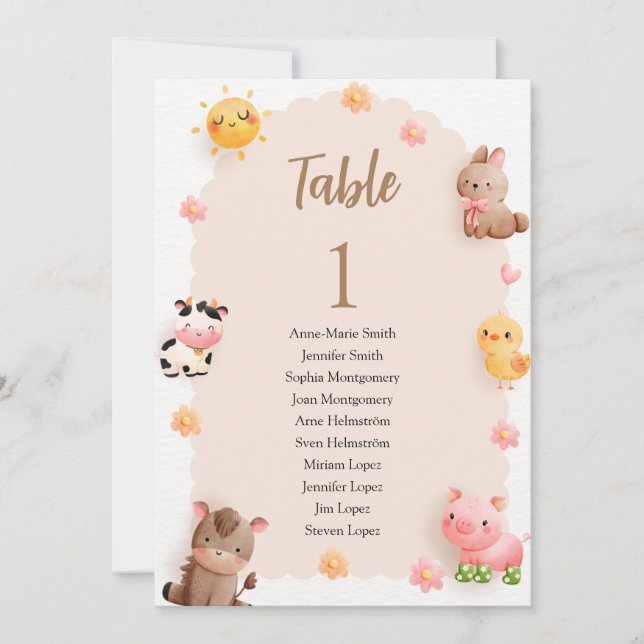 Numéro de table de baby shower et nom de l'invité (Devant)