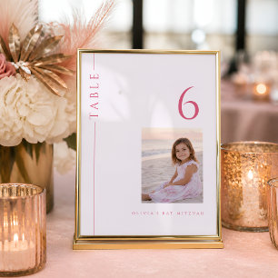 Numéro de table de Bat Mitzvah rose clair avec pho