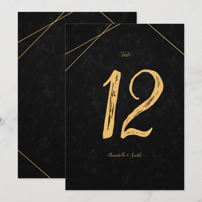 Numéro de table de cadre géométrique noir et or ch (Devant / Derrière)
