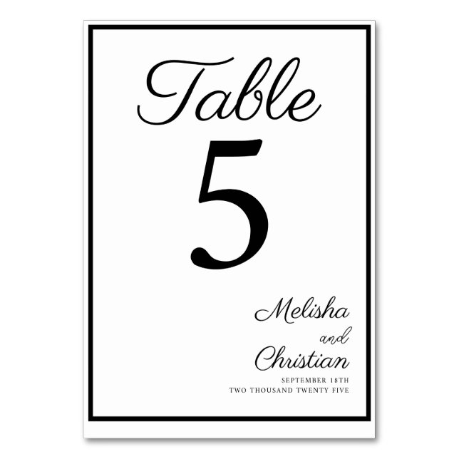 Numéro de table de carte pour un mariage moderne. (Par défaut)
