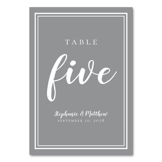 Numéro de table de cinq Mariages simples gris et b (Par défaut)